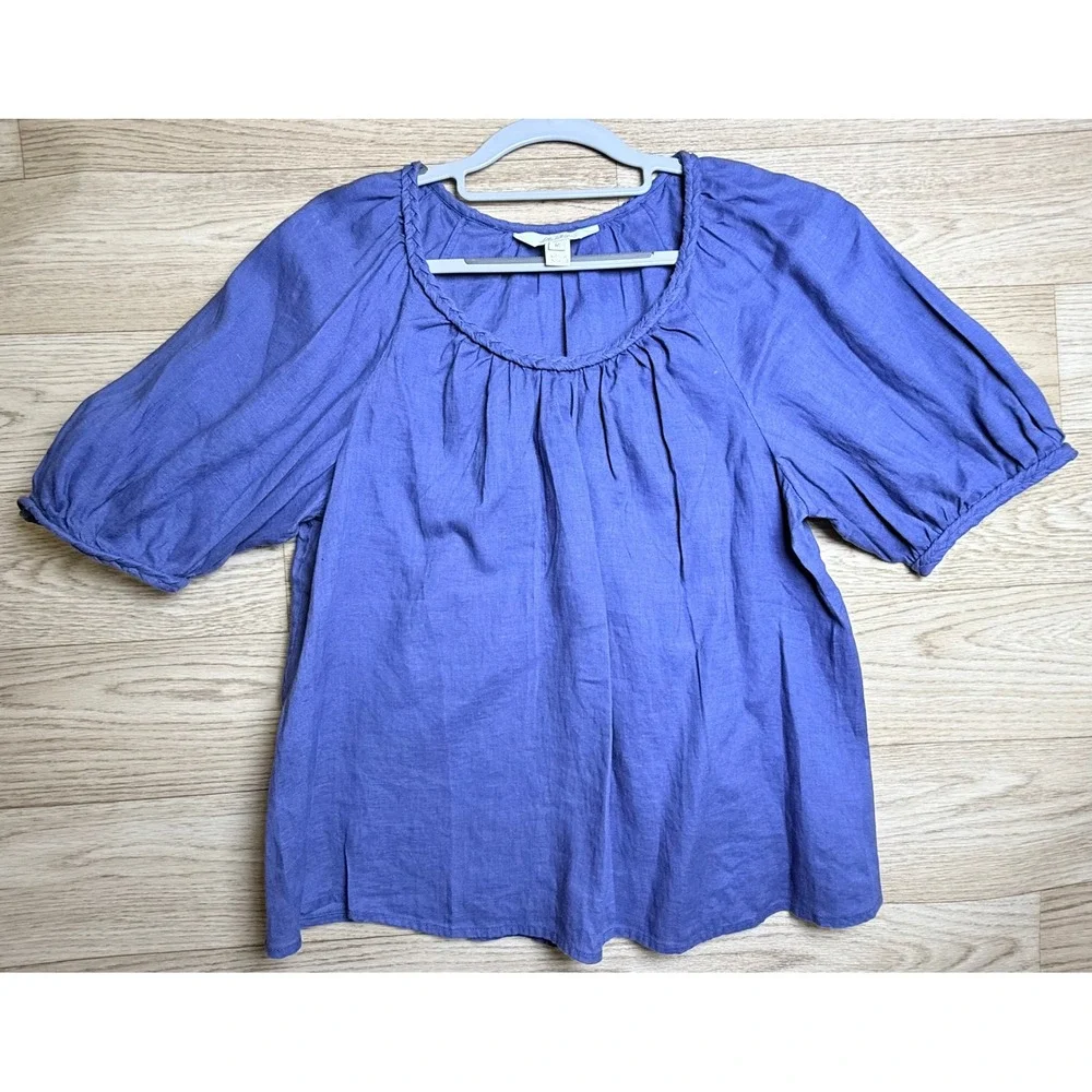 Lilly Pulitzer 100% Linen Puff Sleeve Blouse Purple Blue Medium Coastal Chic